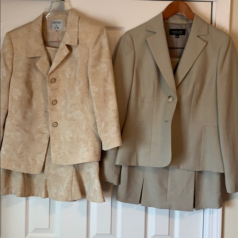 Two two piece suits with skirts